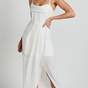Showpo White Mini Dress with Draped Corset Bodice